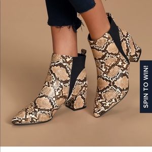 Lulu’s tan snake booties